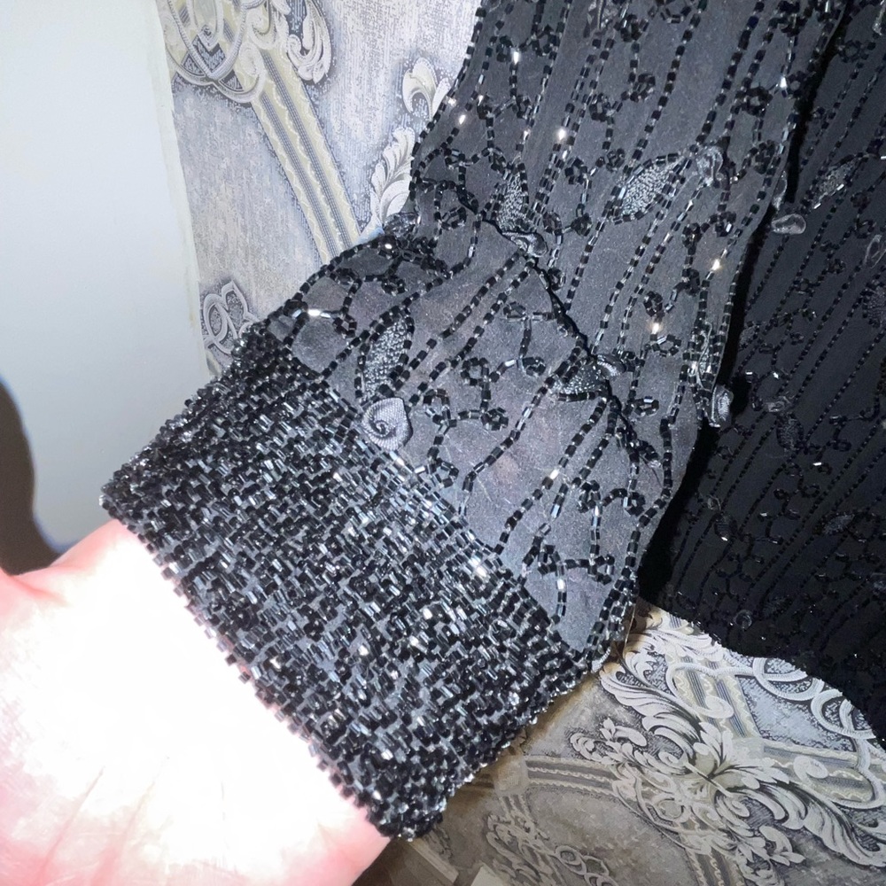 Vintage 80s Black sequence blouse by Judith Ann Creations! Sparkles! - Picture 9 of 10
